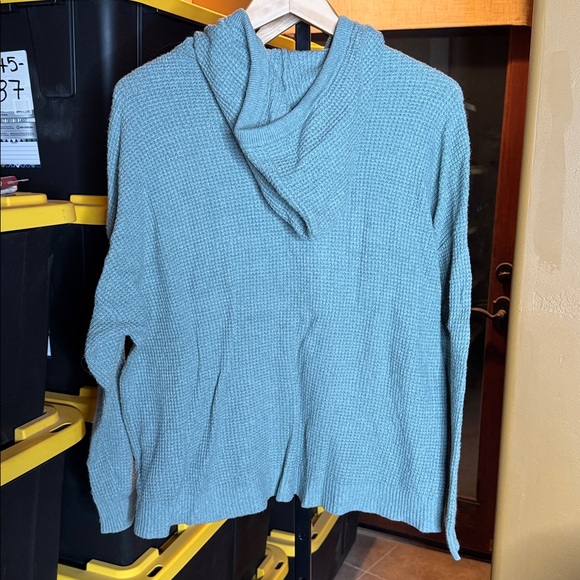 Aerie Green Waffle Knit Hoodie Cozy Pullover Size XS Oversized - Picture 9 of 9